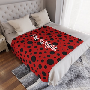 Personalized Polka Dot Blanket, Black and Red polka dot blanket, Black polka dots, Couch blanket, Personalized blanket