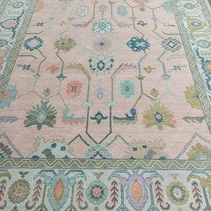 Pink 9X12 Turkish rug knots Antique Rug oushak traditional High quality Rug living room kid&#39;s room bedroom room Rug wool rugs made to ord