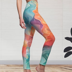 Watercolor Colorful Yoga Pants, Abstract Leggings, Cute Yoga Pants, Spandex Leggings, Printed Leggings, Printed Yoga Pants
