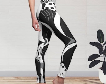 Abstract Black and White Yoga Pants, Women's Leggins, Comfortable Leggings, Spandex Leggings