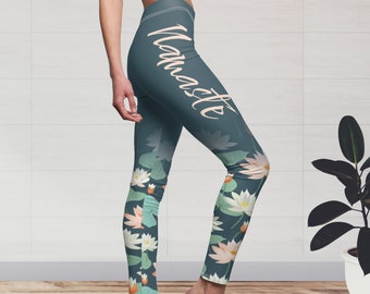 Lotus Flower Yoga Pants, Namaste Leggings, Namaste Yoga Pants, Spandex Leggings