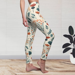 Minimalist Floral Yoga Pants, Women&#39;s Leggins, Comfortable Leggings, Spandex Leggings, Floral Yoga Pants