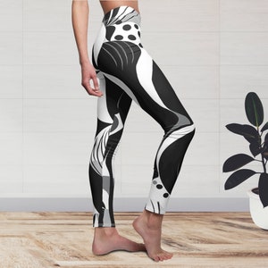 Abstract Black and White Yoga Pants, Women&#39;s Leggins, Comfortable Leggings, Spandex Leggings
