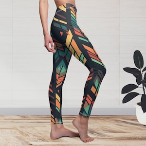 Colorful Abstract Yoga Pants, Women&#39;s Leggins, Comfortable Leggings, Spandex Leggings, Boho Yoga Pants