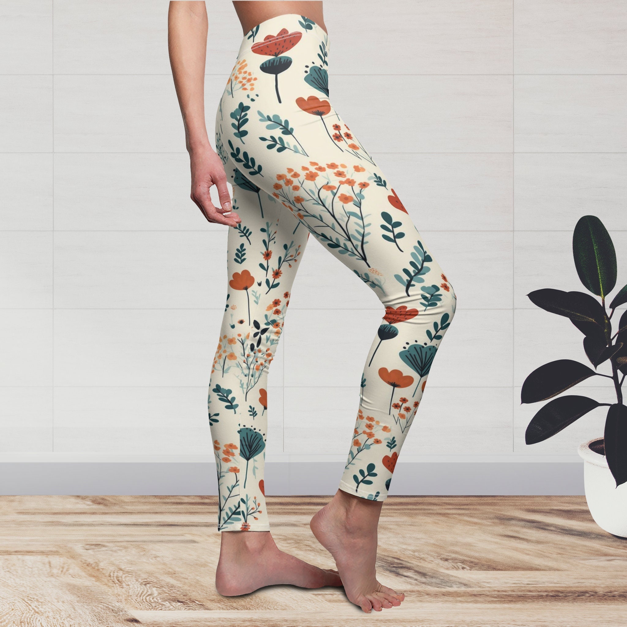 KLL Romantic Flower Retro Floral Active Yoga Leggings for Women