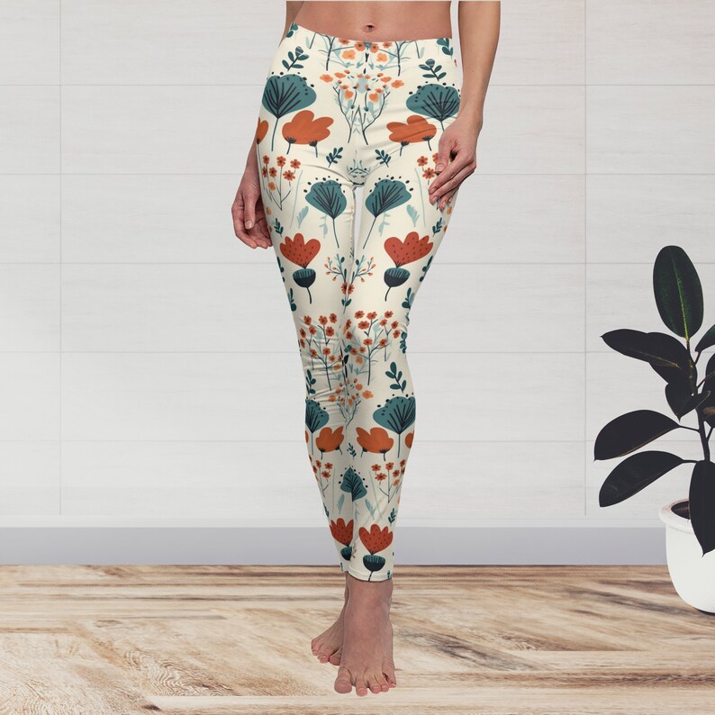 Minimalist Floral Yoga Pants, Women's Leggins, Comfortable Leggings, Spandex Leggings, Floral