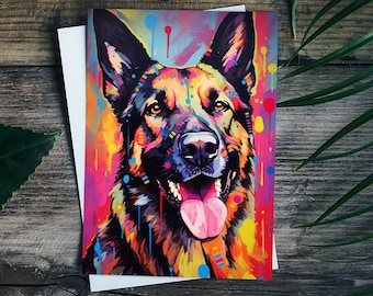 German Shepherd Greeting Card, Graffiti Dog Art, Blank Inside