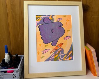 Celestial Sunfish risograph print