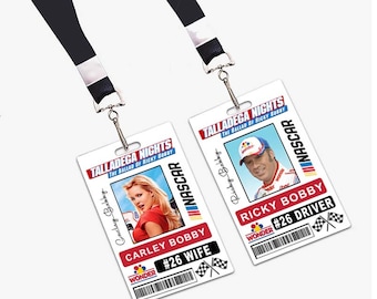 Talladega Nights Ricky Bobby & Carley Bobby Race Car Driver ID Badges set of 2 Lanyards PVC