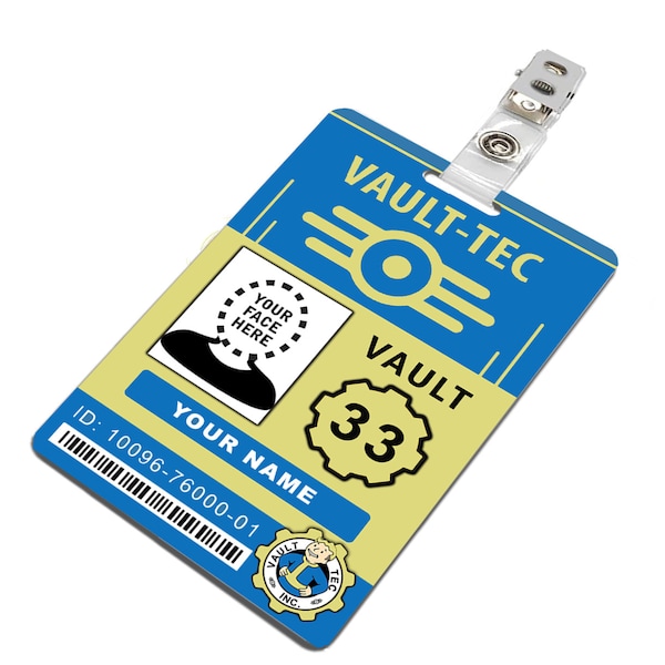 Custom Fallout Vault-Tec ID Badge PVC Plastic Add your name and picture