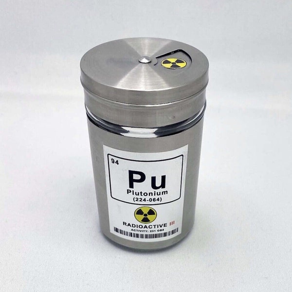 Plutonium Stainless Steel Cylinder 3.2 inch Prop Replica Radioactive Nuclear Joke Funny