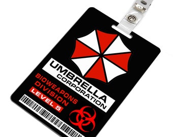 Resident Evil Umbrella Corporation Bioweapons Division Level 5 Plastic ID Badge Name Tag PVC Black