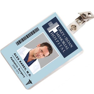 Disfraz de cosplay con placa de identificación del Hospital Sloan Memorial de Alex Karev de Anatomía de Grey