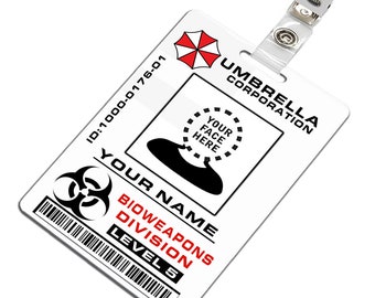 Custom Umbrella Corp. Bioweapons Division Level 5 ID Badge PVC Plastic Add your name and picture
