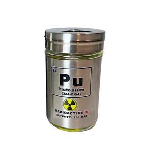 Plutonium roestvrijstalen cilinder 3,2 inch propreplica radioactieve nucleaire grap grappig