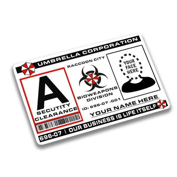 Custom Resident Evil Umbrella Corporation Plastic Card ID Movie Prop Add your Name and Picture