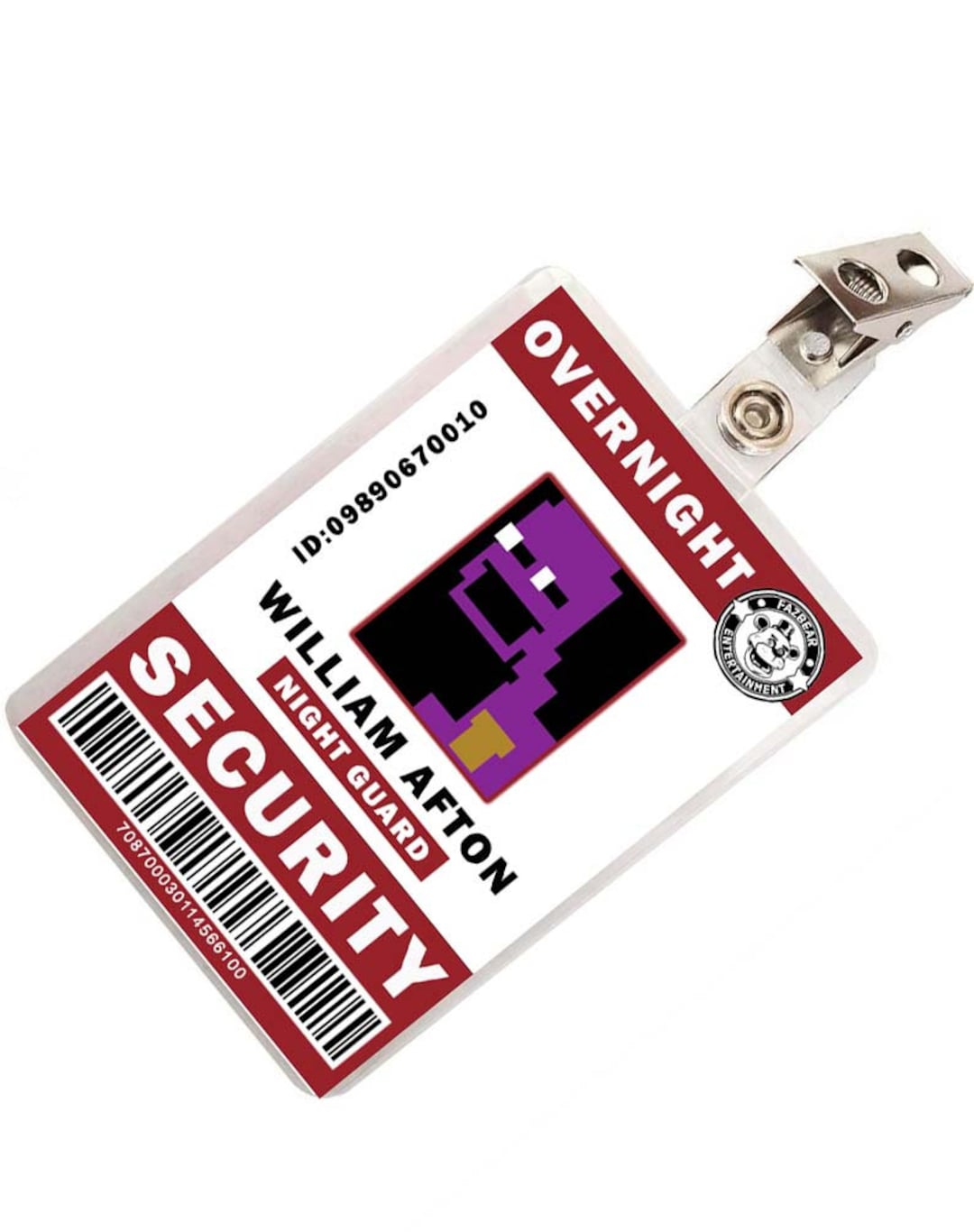 FNAF Five Nights at William Afton V2 Security ID Badge Cosplay Costume ...