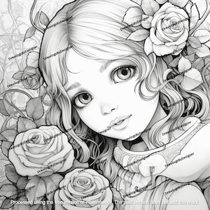 Cute Girl Coloring Page Grayscale Instant Download Printable File