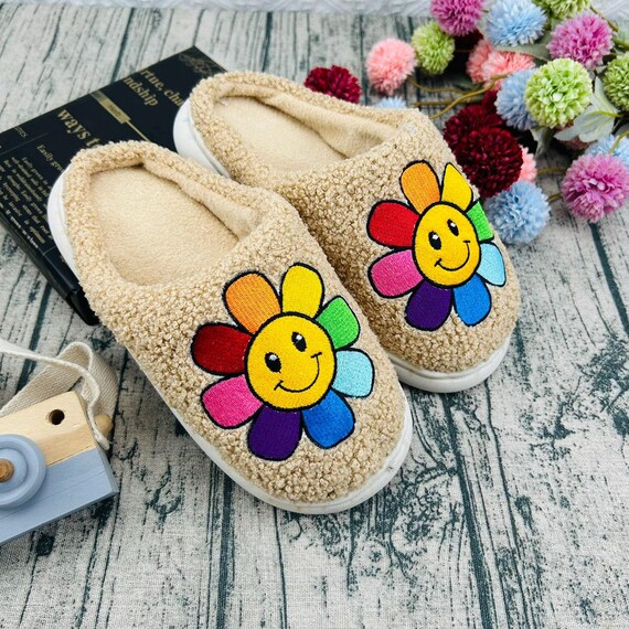 Sunflower Handmade Fluffy Slippers Cozy Slippers Soft Slippers Indoor Shoes Women s Slippers House Slippers Gift for Her