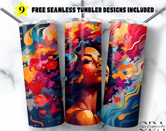 Black Woman 20oz Skinny Tumbler Wrap, Afro Queen Melanin Black Girl Straight and Tapered Sublimation Design, Instant Digital Download PNG