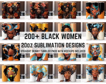 200+ Black Women Tumbler Wrap PNG Bundle, Black Girl Variety Straight Skinny 20 oz Tumbler Sublimation Designs, Afro Black Girl Tumbler Wrap