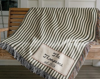 Personalized Family Name Woven Blanket, Custom Last Name Throw, Wedding Gift for Couple, Cotton Anniversary Gift, Housewarming Gift