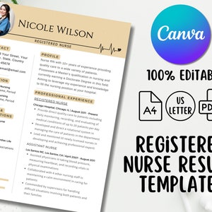 Może przedstawiać: Szablon CV w kolorze beżowym i brązowym dla zarejestrowanej pielęgniarki. Szablon zawiera sekcje na dane kontaktowe, wykształcenie, licencje i certyfikaty, umiejętności i doświadczenie zawodowe. Szablon jest w 100% edytowalny i dostępny w formatach A4, US Letter i PDF. Szablon został zaprojektowany do użycia z Canva.