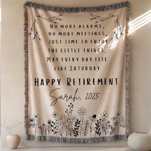 Personalized Retirement Woven Blanket Gift For Women, Happy Retirement Gift, floral throw blanket, gift for coworkers, women retirement gift