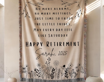 Personalized Retirement Woven Blanket Gift For Women, Happy Retirement Gift, floral throw blanket, gift for coworkers, women retirement gift