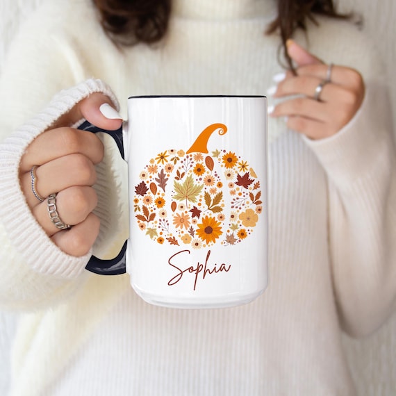 Pumpkin Mug Fall Gift – Personalized Autumn Coffee Cup – Pumpkin Spice Lover Mug – Cozy Fall Mug for Her – Custom Thanksgiving Mug