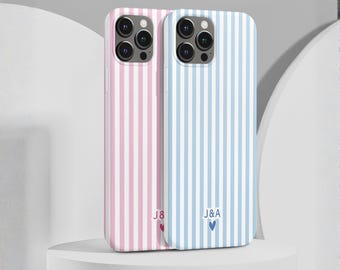 Personalized Striped MagSafe® Phone Case, Custom Initials iPhone 17 16 15 14 Pro Max, Beachy Aesthetic Coquette Gift, Couple Matching Case