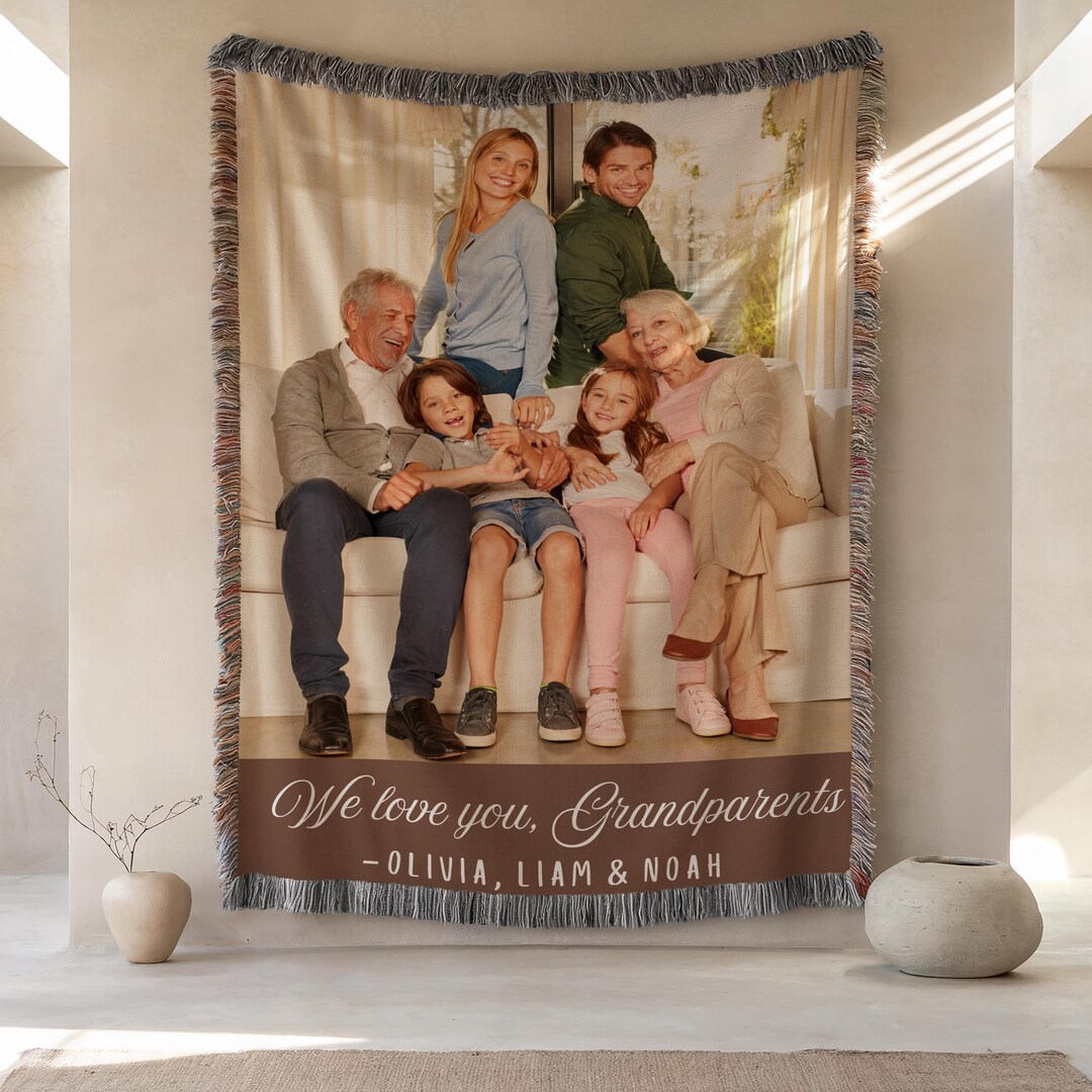 Personalized Grandparents Day Gift, Custom Woven Family Photo Blanket ...