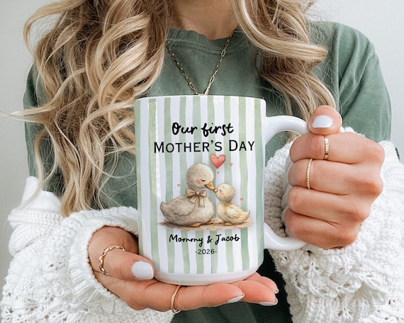 Personalized First Mothers Day Mug, Striped Mom Cup, New Mom Keepsake Gift from Baby, First Time Mom Gift, Custom Mom Mug for Mother's Day