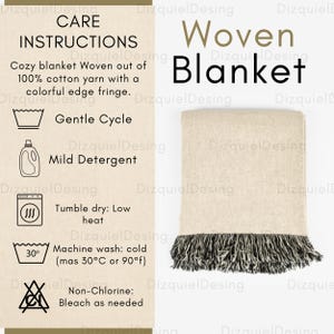 Bundle Woven Blanket Care Card and Size Options, Blanket Care Instructions, Woven Blanket Mockup, Printify Blanket size chart , PNG File