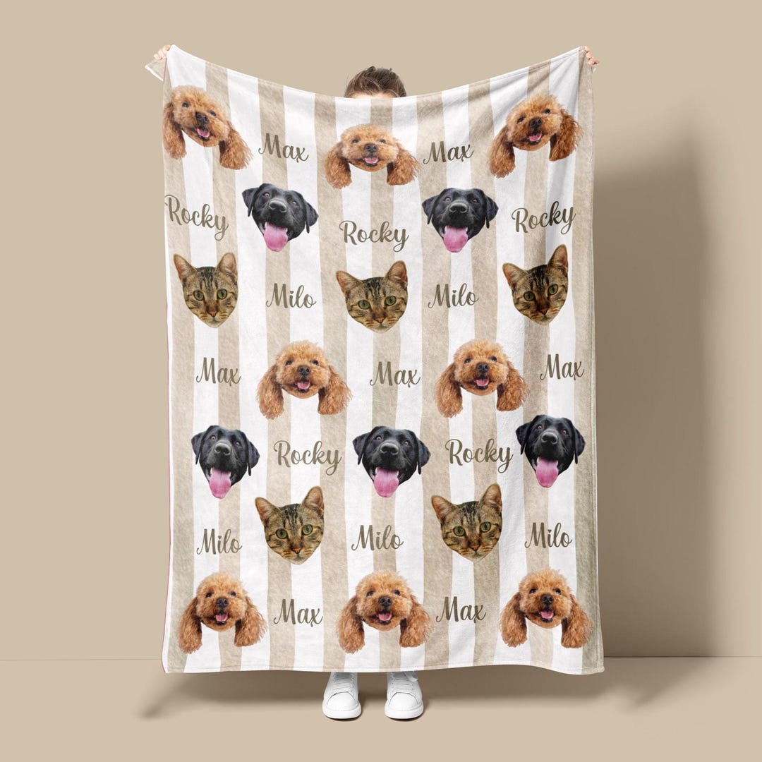 Personalized Pet Photo Blanket, Custom Dog Cat Face Blanket, Pet ...