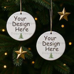 Two Ornaments Mockup | 2 Circle Ornaments Mockup | Blank White Printify Circle Shaped Ornament Mockup | Digital File Christmas Tree Ornament