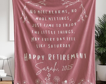Personalized Retirement Blanket Gift For Women, Happy Retirement Gift, floral throw blanket, gift for coworkers, women retirement gift