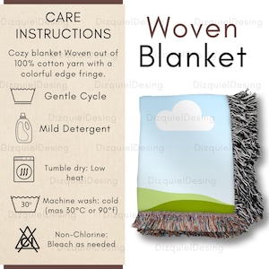 Bundle Woven Blanket Care Card and Size Options, Blanket Care Instructions, Woven Blanket Mockup, Printify Blanket size chart , PNG File