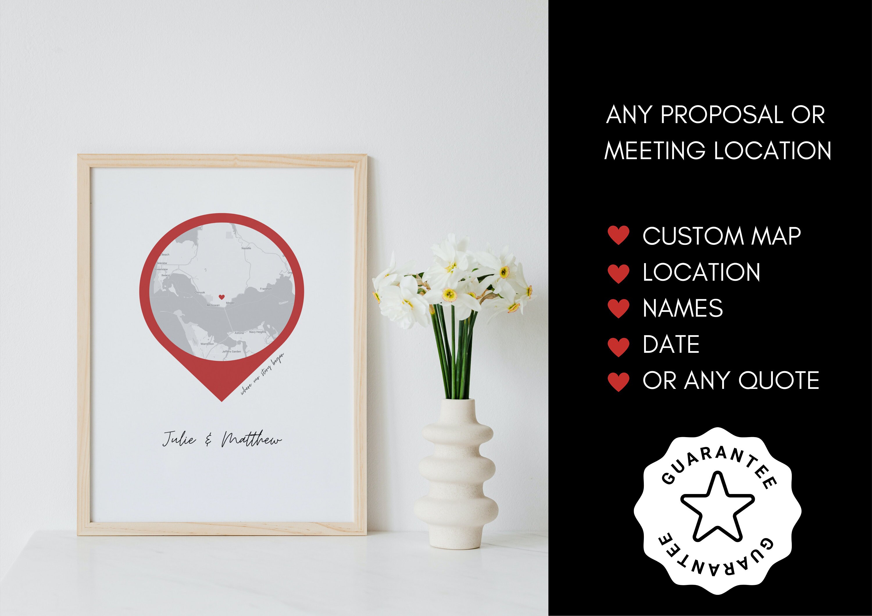 Where We Met Map, Where It All Began, Engagement Map Print Gifts, 1