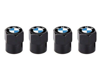 Shiny Black BMW Blue Logo Dust Valve Tyre Caps - (Set Of 4)