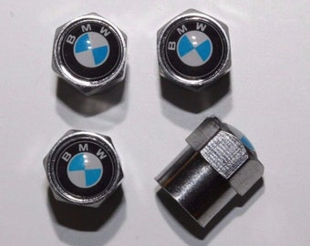 Shiny Chrome BMW Blue Logo Valve Caps - (Set of 4)