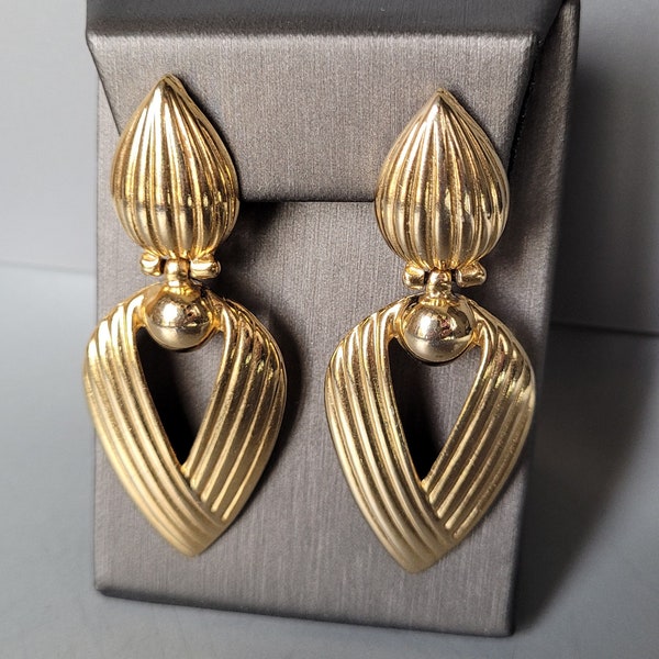 Fabulous PAOLO Large Gold Toned Statement Clip On Earrings Vintage Designer Earrings Runway Jewelry Mogul Fashion Jewelry