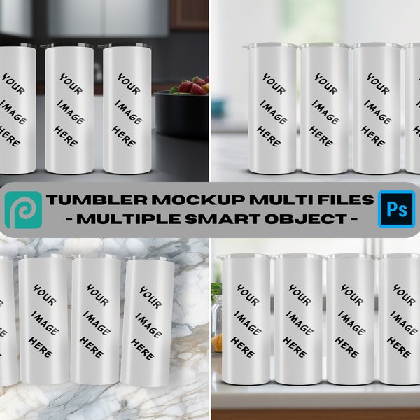 Tumbler Mockup Multi Files - Multiple PSD Smart Object | Realistic Warping, Shadows, and Glare | Multiple wraps for bundles