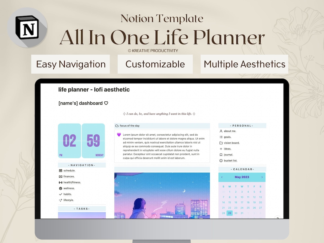 Notion Template - Aesthetic Life Planner All in One Template, Dashboard ...