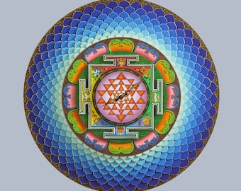 Reloj de pared de gran tamaño, único reloj de pared grande, arte de pared con mandala, reloj de pared de madera, gran arte de pared con sri yantra, geometría sagrada, arte hindú