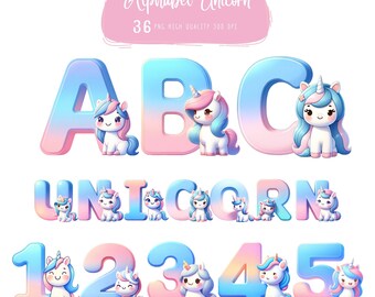 Unicorn Alphabet, Unicorn Letter, Unicorn PNG, Unicorn Nursery, Nursery Decor, Unicorn Wall Art, Unicorn Gift, Alphabet Clipart