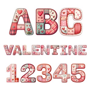 Alfabeto de letras de amor para San Valentín, alfabeto de San Valentín a cuadros rosas, letras y números de amor PNG, descarga digital