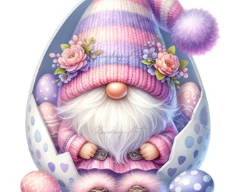 Watercolor Easter Gnome Clipart Bundle, Garden Clipart, Spring Gnome Png Graphics, Gnome With Easter Eggs, Sublimation Designs Downloads