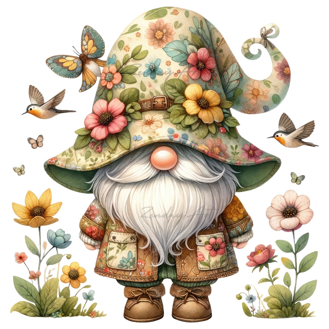 Spring Gnomes Clipart Bundle: Floral Garden PNG Graphics (commercial ...