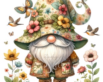 Spring Gnomes Clipart Bundle, Flowers Gnomes PNG, Cute Gnome, Fantasy Floral, Spring Gnome PNG Graphics, Gnomes Sublimation, Commercial Use